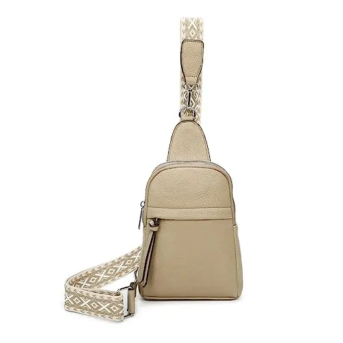 OBC Damen Bodybag Sling Tasche Rucksack Gürteltasche Crossbag Crossover Schultertasche Crossbody Brusttasche Umhängetasche Taupe V2