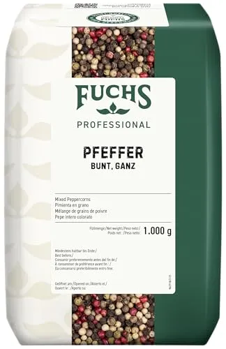 Fuchs Bunter Pfeffer, ganz, 1000g - Kräuter - Aromatische Mischung aus grünem, weißem und schwarzem Pfeffer sowie rosa Beeren, perfekt zum Verfeinern von Gerichten und Desserts. Ideal für die Gewürzmühle!