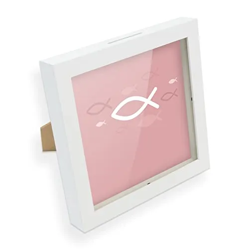 itenga Geldgeschenk Spardose Fisch in rosa weiß passend für Kommunion Konfirmation Taufe I Gutschein I Bilderrahmen zum Befüllen I Geschenkverpackung I inkl. Einleger und Briefumschlag zum Dekorieren