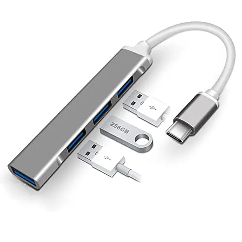 MMOBIEL Ultraflacher 4-Port USB Typ-C zu USB 3.0 Daten Hub kompatibel mit MacBook Mac Pro/Mini iMac Surface Pro XPS Notebook PC USB Flash Drives Mobile HDD
