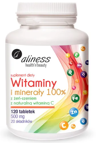 Aliness Vitamine und Mineralien mit Ginseng und natürlichem Vitamin C 120 Tablet