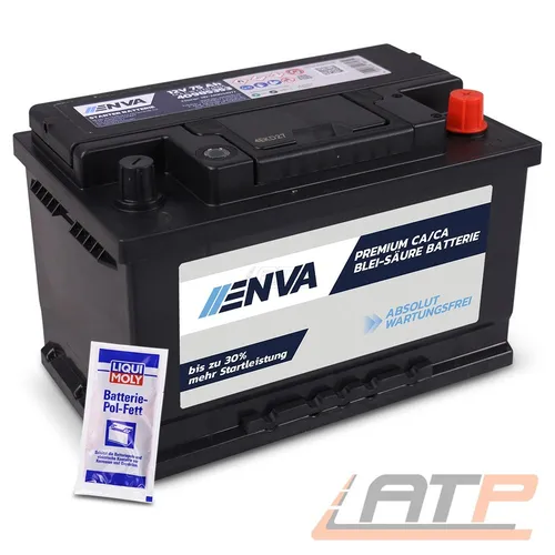 ENVA Autobatterie Starterbatterie 75Ah 660A 12V mit Batterie-Polfett
