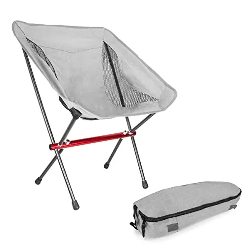 MidGard Campingstuhl ultraleichter Faltstuhl aus Aluminiumlegierung und Polyester bis 140 kg belastbar! Tragbarer Klappstuhl mit Tragetasche für Outdoor-Aktivitäten Grau