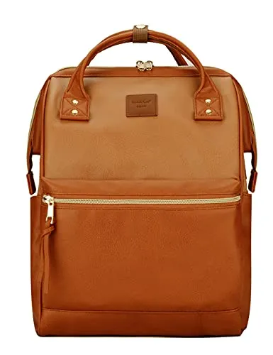 Kah&Kee Damen Leder Rucksack -Wasserdicht 15 Zoll Elegant Laptop-Taschen für Lehrerinnen & Büro-Arbeit, ideal für Reisen (Buff/Kamel, mittel)