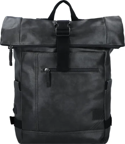 camel active Rucksack Laos Rolltop Backpack L, Schwarz - Stylischer Daypack aus robustem Polyurethan mit praktischem Rolltop-Design. Ideal für Alltag und Reisen, mit Laptopfach für bis zu 17 Zoll und Trolley-Halterung. Perfekt für Damen und Herren!