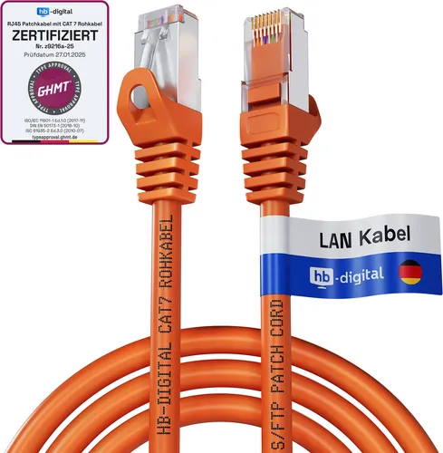 hb-digital 1,5m Patchkabel CAT.7 RJ45 S/FTP PiMF LSZH AWG 26 halogenfrei orange