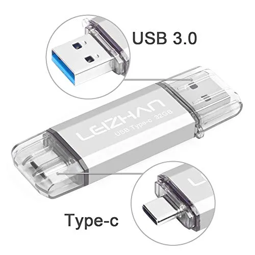 LEIZHAN USB Stick 32GB Type C Memory Stick OTG Speicherstick 2-in-1 Flash Drive USB 3.0 Pen Drive für PC/Laptop/Notebook, und andere USB-C (32GB,Silver)