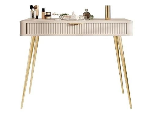 MIRJAN24 Schminktisch Lante - Beige, Kosmetiktisch mit Schublade und Metallfüßen - Schminktisch Lante in Beige, 101 cm breit und mit eleganten Metallfüßen. Ideal für stilvolle Schlafzimmer, bietet praktischen Stauraum und modernes Design.