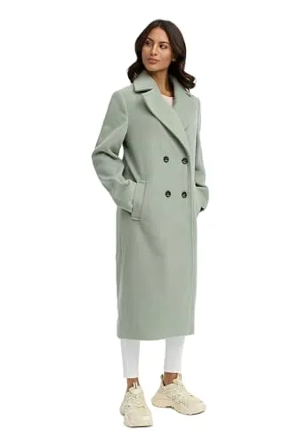 Navahoo Damen lange Übergangsjacke Mantel in Woll-Optik mit Reverskragen Sternlein 14 Smokey Mint Gr. L