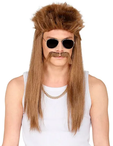 Widmann S.r.l. Kostüm-Perücke 80er Jahre Perücke 'Redneck' mit Schnurrbart, Rot