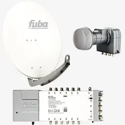 Fuba Sat Anlage 12 Teilnehmer | DAA 780 W Satellitenschüssel 80cm Alu weiß - SAT-Antennen mit hervorragender Empfangsqualität für bis zu 12 Teilnehmer, inklusive Fuba Quattro LNB und Multischalter für HD- und UHD-Sender.