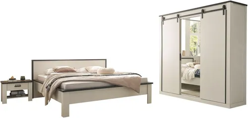 Home affaire Schlafzimmer-Set SHERWOOD, (4-tlg), Liegefläche 180x200cm, Schrank 3-trg. 201cm breit