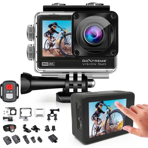 GoXtreme Vision DUO 4K Action Cam - Action-Cam mit 20 MP und 170° Ultraweitwinkel, Dual-Display und Bildstabilisierung für beeindruckende Aufnahmen bei jedem Abenteuer.