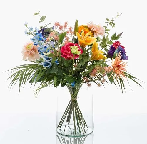 artplants.de Künstlicher Blumenstrauß Feme, bunt, 60 cm - Bunter Seidenblumenstrauß mit einer Gesamthöhe von 60 cm. Ideal für Dekoration und pflegeleicht. Bringt Farbe in Ihr Zuhause!