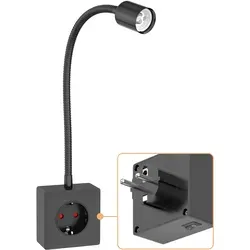 Ledscom.de Steckdosenleuchte LESCH, Schwanenhals, schwarz - Lampen mit integrierter Schuko-Steckdose für zusätzliche Flexibilität. Perfekt zum Lesen und Arbeiten, ohne zusätzliche Installation – einfach einstecken und nutzen!