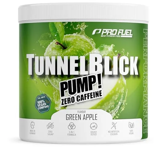 ProFuel Tunnelblick Pump! Green Apple - Koffeinfreier Pre-Workout Booster - Sportnahrung mit 7.000 mg L-Citrullin für intensiven Muskelpump und Fokus. Ideal für abendliche Trainingseinheiten, 100% vegan und in fünf leckeren Geschmacksrichtungen!