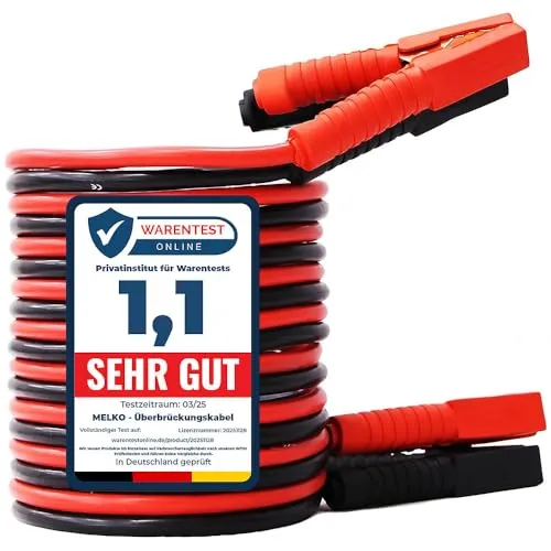 Melko Starthilfekabel Auto 750A - Starthilfekabel für PKW, LKW & Motorräder mit 750A Leistung. Extra dicke Kabel für schnelle, sichere Überbrückung und universelle Kompatibilität. Ideal für Notfälle, sicher und einfach in der Anwendung.