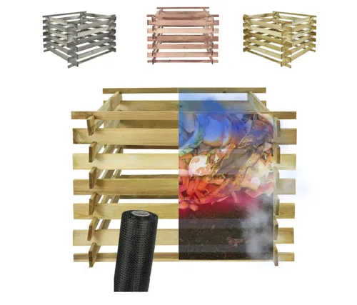 Modo24 Holzkomposter KMP 600 l - Druckimprägniert mit Maulwurfgitter - Komposter für Gartenabfälle, 600 l Volumen, druckimprägniert und inklusive GRATIS Maulwurfgitter. Ideal zur Selbstherstellung von natürlichem Dünger und zur Reduzierung von Entsorgungskosten.