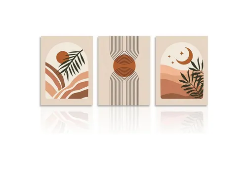 Dazzlewall Leinwandbild Abstrakte Boho Wandbilder 3er Set 30x40 cm - Stilvolles Boho Leinwandbild Set in Salbei Grün und Orange für moderne Hausdekoration. Perfekt als Geschenk für besondere Anlässe, bringt es Persönlichkeit in jeden Raum.