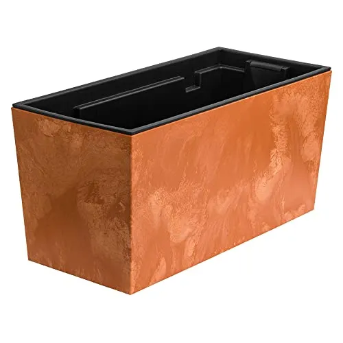 Blumenkasten mit praktischem Einsatz Blumentopf Länge: 39,5 cm Balkonkasten auf Kunststoff Betonoptik Beton Struktur Terrakotta Farbe Innen/Außenbereiche