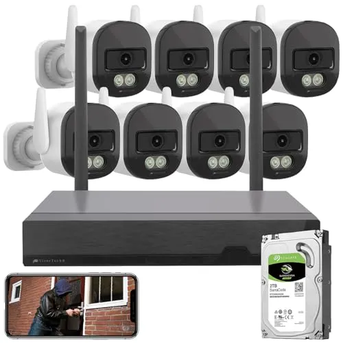 VisorTech Kamera System: Plug-&-Play-Überwachungssystem mit 8 Kameras + 2TB SATA HDD, WLAN 6 (Überwachungssysteme, Alarm Bewegungsmelder)