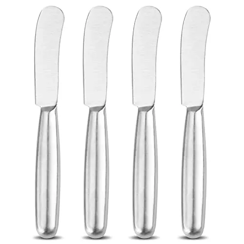 VANRA 4-tlg. Buttermesser-Set Edelstahl-Besteck-Sets Käsemesser-Set Käse-Frühstücksmesser mit glatten Kanten,Silber