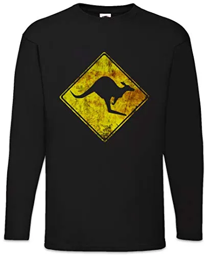 Urban Backwoods Kangaroos Crossing Vintage Logo Sign Herren Langarm T-Shirt Schwarz Größe M