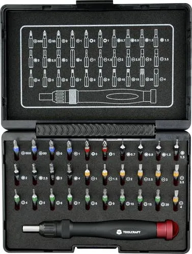 TOOLCRAFT 809204 Bit-Set 31teilig - Werkzeug-Sets mit farbcodierten S2-Bits und praktischem Handhalter mit Ratschenfunktion in schlagfester Aufbewahrungsbox.