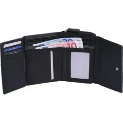 Schwarz-graue Reißverschlussbörse mit 15 Kartenfächern aus Leder