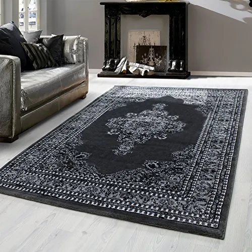 Teppium Kurzflor Teppich Läufer Flur 80 x 150 cm Grau Vintage Look - Orientteppich Waschbar, Orientalisch Design, Pflegeleicht und Weich - Ideal als Bettvorleger im Schlafzimmer und Küchenläufer