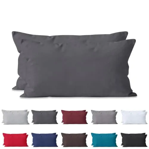 Hometex Premium Textiles 2-er Set Kissenhülle Baumwolle Renforcé | Doppelpack Kissenbezüge ca. 115 g/m² | Oeko-TEX®Standard 100 Kissen-Bezug mit Reißverschluss | 40x80 cm Anthrazit