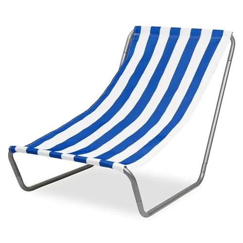 FEBE Sonnenliege Strandliege Liegestuhl Garteliege Marineblau gestreift Kompakter Strandstuhl mit Tragetasche für Garten Pool und kleinen Balkon Textilgewebe