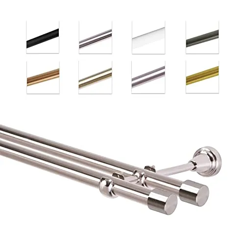 MDEKOR Gardinenstange 120 cm doppelläufig - Einzelfensterstangen aus Metall im Edelstahllook, ideal für individuelle Längenanpassung und vielseitig einsetzbar für verschiedene Vorhangarten.