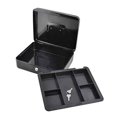 ISO TRADE Geldkassette mit Griff Einsatz für Banknoten und Münzen 2 Schlüssel Geldbox Sparkassette Transportkassette Stahl 1216