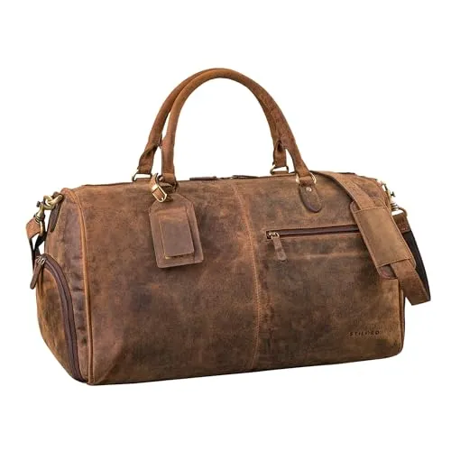 STILORD 'Jermaine' Vintage Leder Reisetasche - Großes Handgepäck für Damen und Herren - Weekender aus hochwertigem Rindsleder mit 40L Volumen, Schuhfach und verstellbarem Schultergurt für stilvolle Reisen.