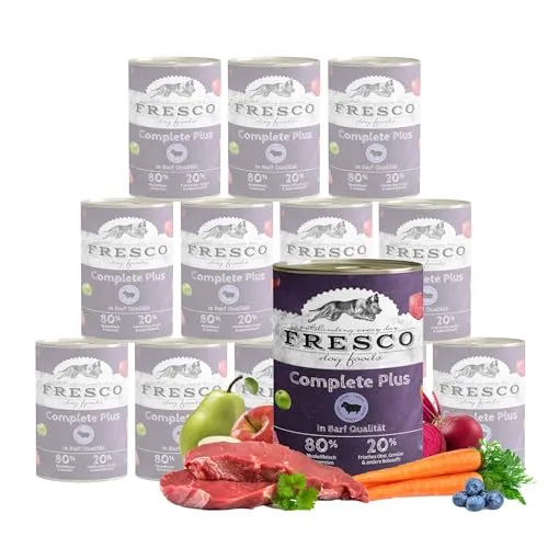 Fresco Complete Plus Lamm 400 g - 12 Stück für Hunde - Hochwertiges Nassfutter für Hunde mit 38% Lammfleisch, ideal für ernährungssensible Tiere. Getreidefrei, ohne künstliche Zusätze und mit wertvollen Nährstoffen für eine artgerechte Ernährung.