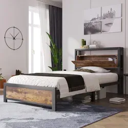 Flieks Metallbett 90x200cm, Bettgestell Jugendbett mit Lattenrost und Stauraumkopfteil, Einzelbett Tagesbett Gästebett, Schwarz - Schwarz