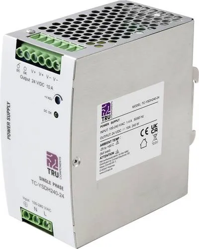 TRU COMPONENTS TC-13850160 Hutschienen-Netzteil 24 V/DC 10A - Hochwertiges Hutschienen-Netzteil für den professionellen Einsatz. Mit 240W Leistung und 1 Ausgang ideal für Ihre Anwendungen. Kompakt und zuverlässig.