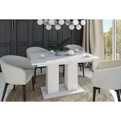 Design Esstisch DE-1 Weiß Hochglanz ausziehbar - Esszimmertisch für bis zu 6 Personen, flexibel von 130 cm bis 170 cm ausziehbar – ideal für gesellige Abende und kleine Runden.
