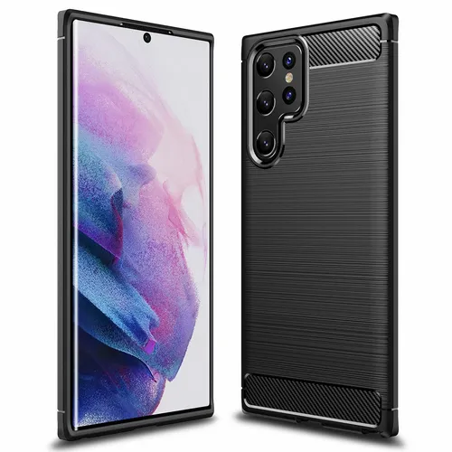 Für Samsung Galaxy S22 Ultra - Carbon Case Silikon Hülle Kohlefaser Optik TPU