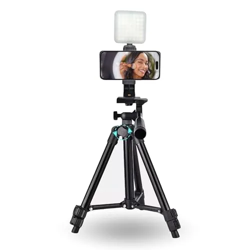 30-60cm Handy Stativ mit Licht - drehbar und stabil für perfekte Aufnahmen - Halterungen für Smartphones, mit LED-Beleuchtung und drehbarem Design für optimale Bildwinkel. Ideal für Fotos und Videos, robust und leicht für den Einsatz zu Hause oder unterwegs.