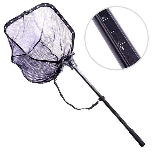 Zite Fishing Raubfisch-Kescher Gummiert mit Schultergurt - Faltbarer Angelkescher für Hecht & Zander - Angelnetze: Faltbarer Raubfisch-Kescher mit gummiertem Netz, ideal für Hecht und Zander. Mit Schultergurt für einfachen Transport und Maßband zur direkten Fangmessung.