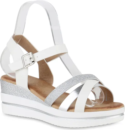 VAN HILL Damen Plateau Sandaletten Glitzer Keilabsatz von Van Hill