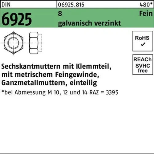 100er PACK(Stk) 006925081050080100 Sechskantmutter DIN 6925 m.Klemmteil M 8 x 1