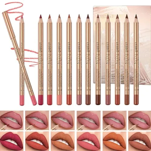 Stück Lippenstift Bleistift Matte Lip Liner Set, Plump Nude Lippenform Wischfest Und Langanhaltend Nicht-Klebriger Hochpigmentierter Natürlicher Lip Gloss Primer Makeup 12