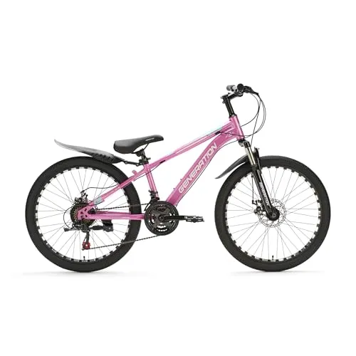 Generation M-760 Mountainbike 24 Zoll - Kinderfahrrad mit Schutzblechen - Scheibenbremsen - 21 Gänge - Rosa