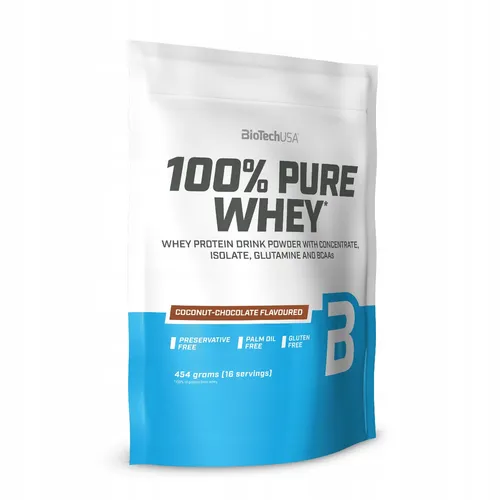 BioTech USA 100% Pure Whey Kokos-Schokolade 454 g - Hochwertiges Proteinpulver für köstliche Shakes, ideal für Fitness-Enthusiasten und zur Unterstützung der täglichen Proteinaufnahme.