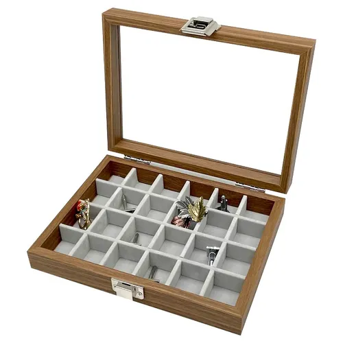 Kleine Holz Schmucklade 24 Fächer Schmuckkasten Schmuckkoffer Schmuckbox Braun