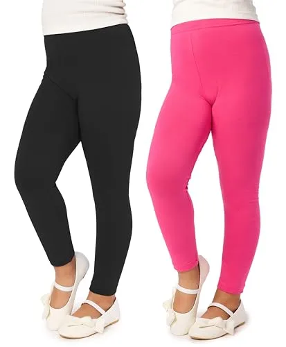 Merry Style Mädchen Lange Leggings aus Viskose 2 Pack MS10-130 (Schwarz/Rosa (2Pack), 158 cm)