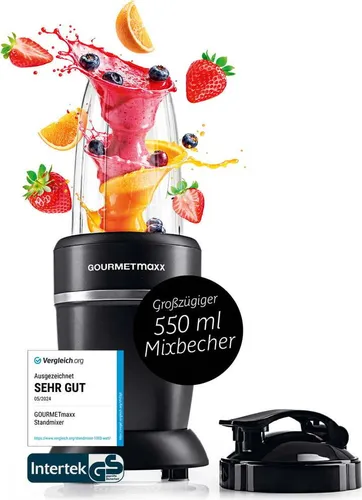 GOURMETmaxx Mixer & Smoothie Maker 4-tlg. | Kompakter Mini-Standmixer für Vitamine to go